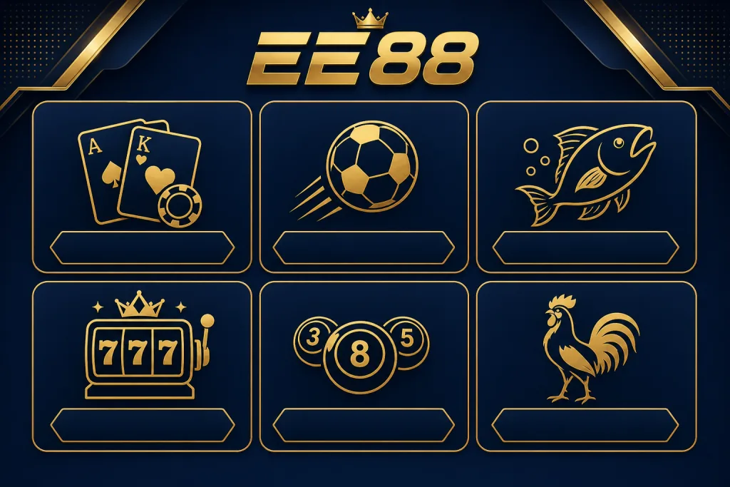 Danh mục sản phẩm EE88: Casino, Thể thao, Bắn cá, Nổ hũ, Xổ số, Đá gà